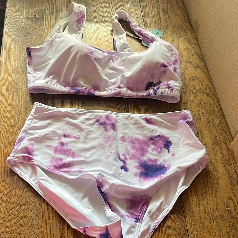 Adispulent Purple Tie-Dye Bikini Tank Top Bathing Suit Swimsuit
